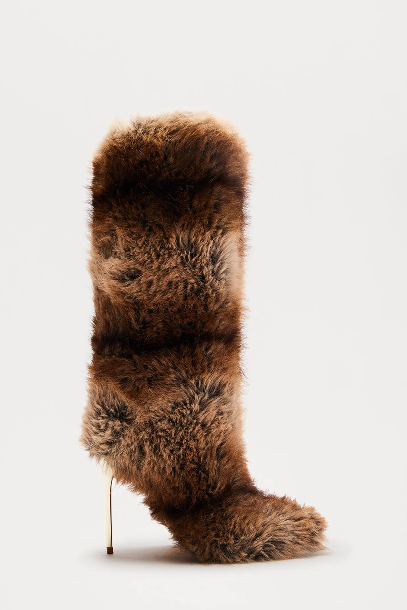 Alexis Faux Fur Knee High Boots - Brown/combo