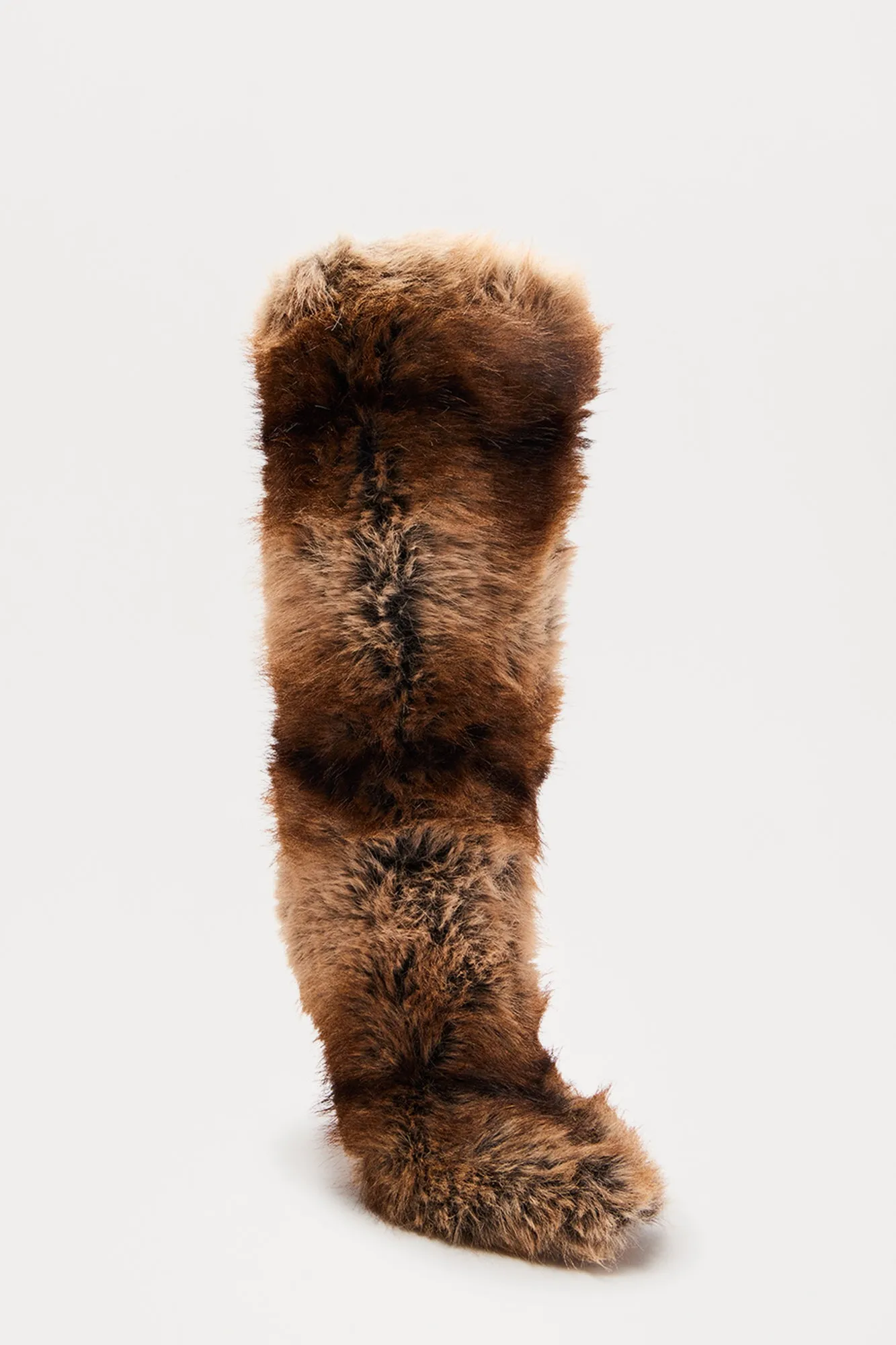 Alexis Faux Fur Knee High Boots - Brown/combo