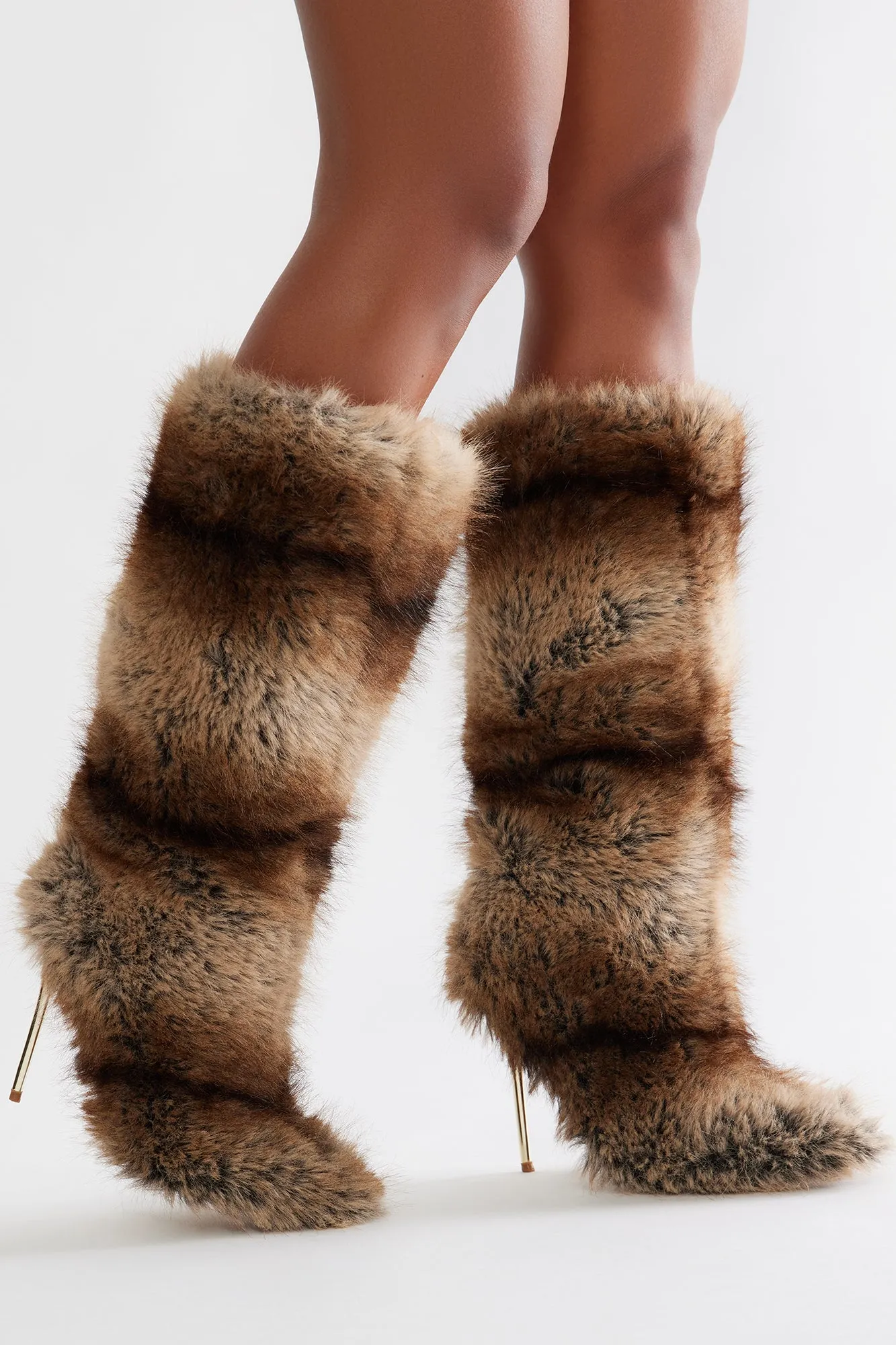 Alexis Faux Fur Knee High Boots - Brown/combo