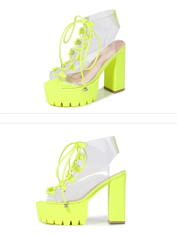 Amozae-Transparent Lace-up Sandals