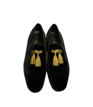 Andrea Nobile -  Black Suede Loafers with Tassel Embroidery