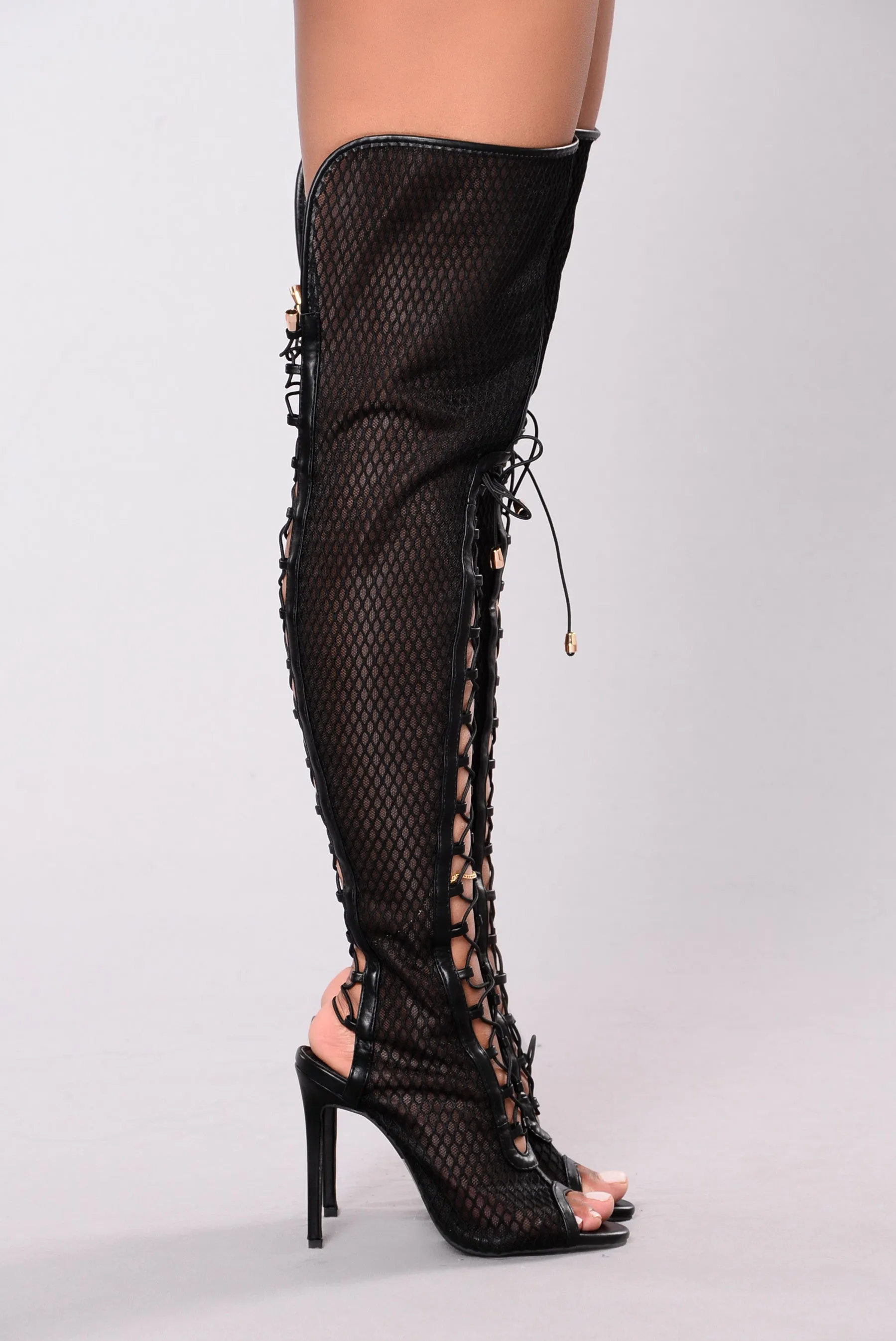 Azure Lace Up Heel Boot - Black