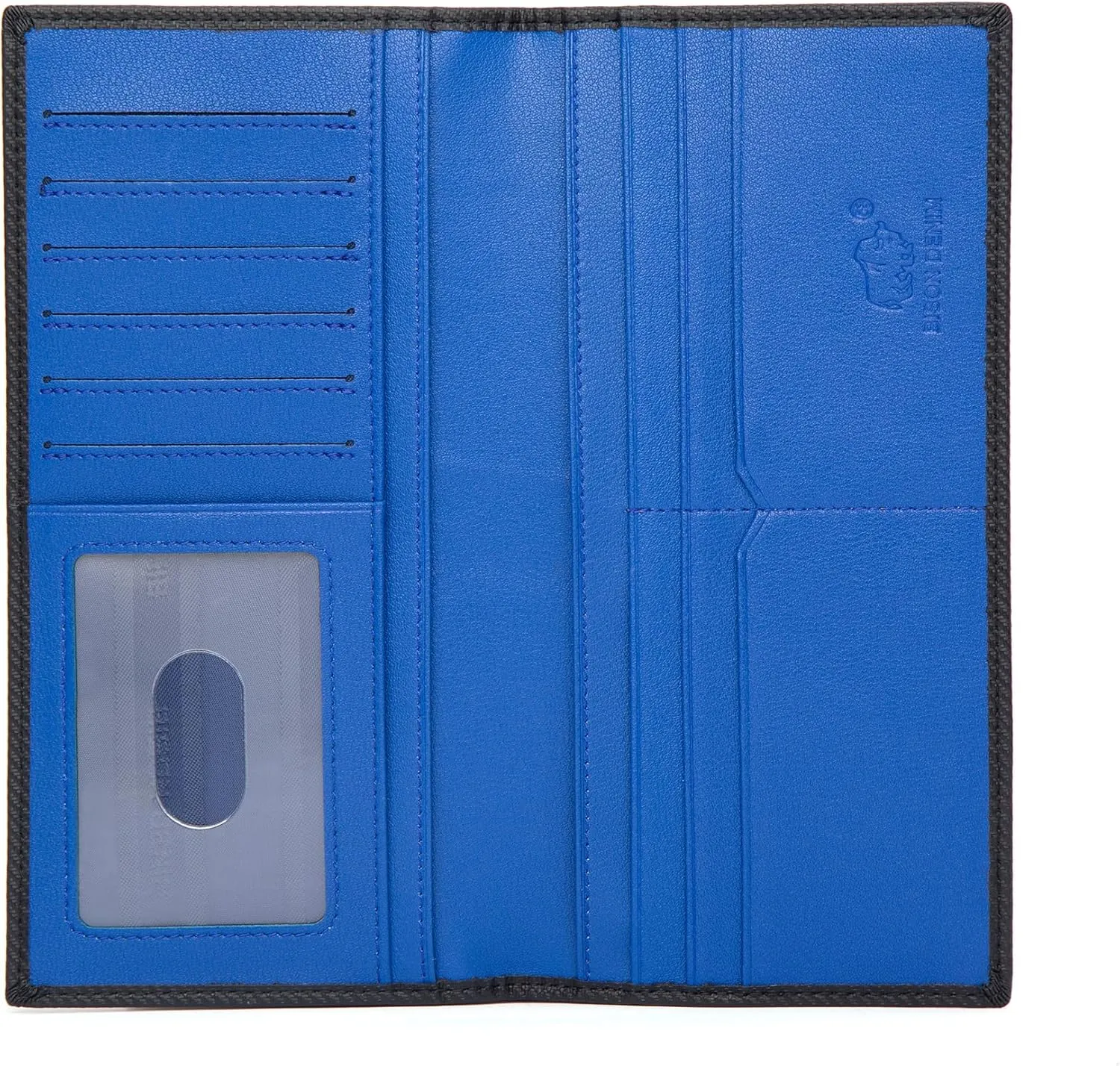 BISON DENIM RFID Bifold Wallets Slim Credit Card Wallet Real Leather Mens Long Wallet with Zipper Coin Pocket (W4470-Blue)