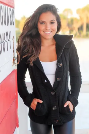 Black Sweater with Fur Lined Hood