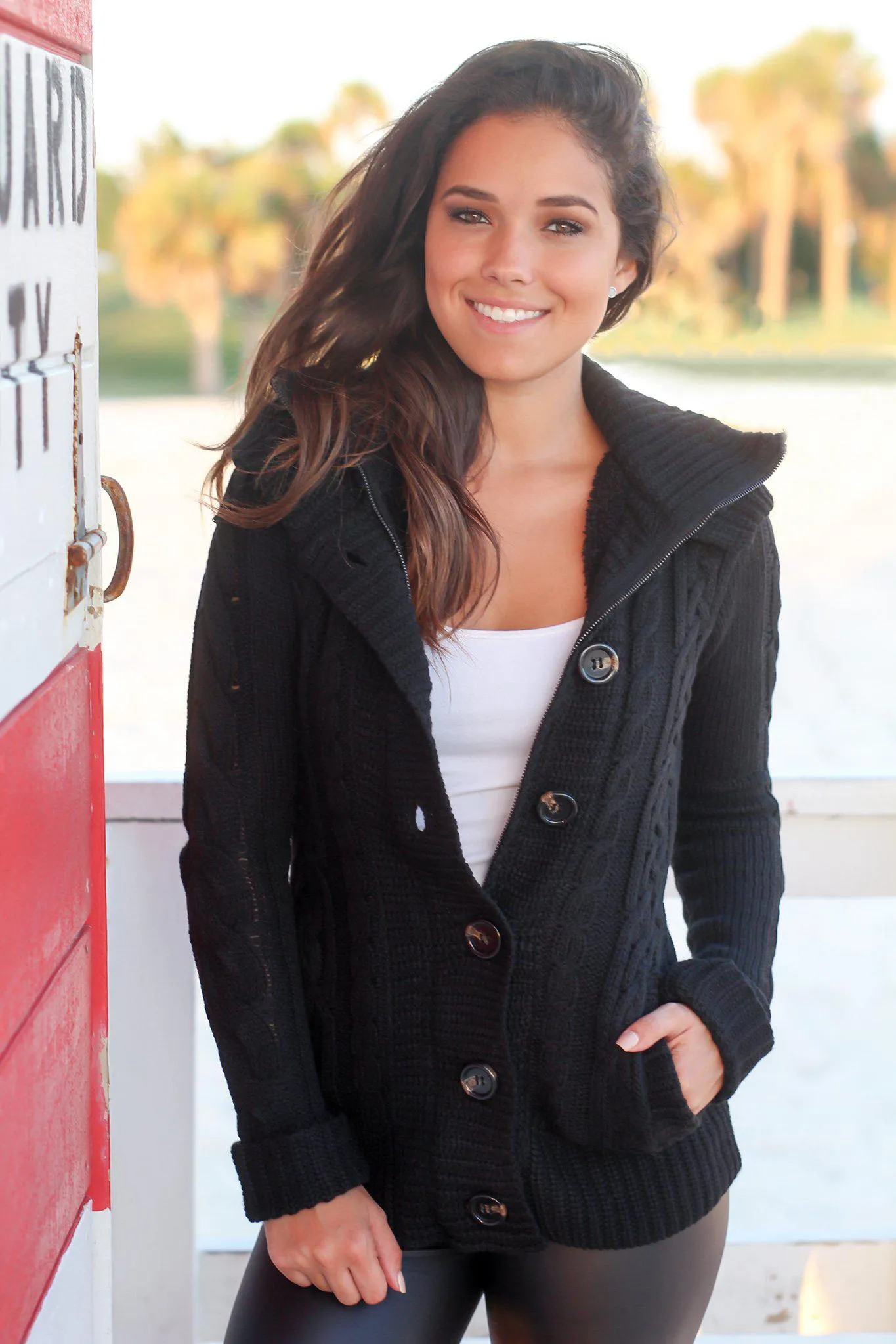 Black Sweater with Fur Lined Hood