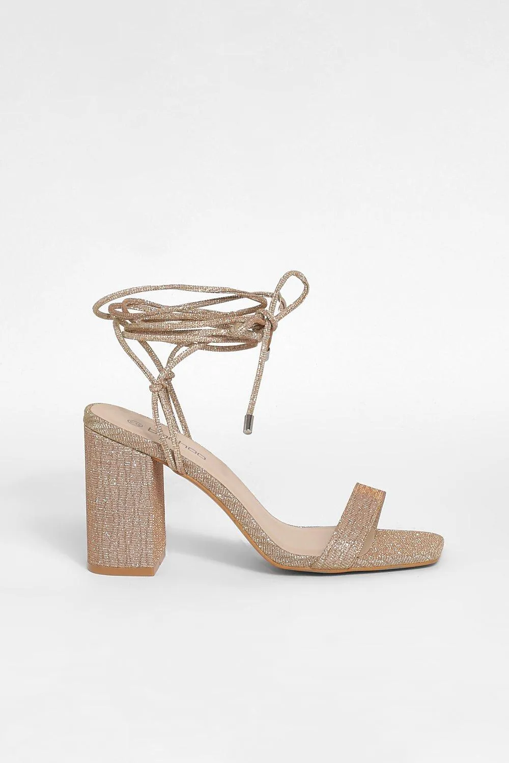Boohoo Glitter Block Heel Lace Up Shoes, Rose