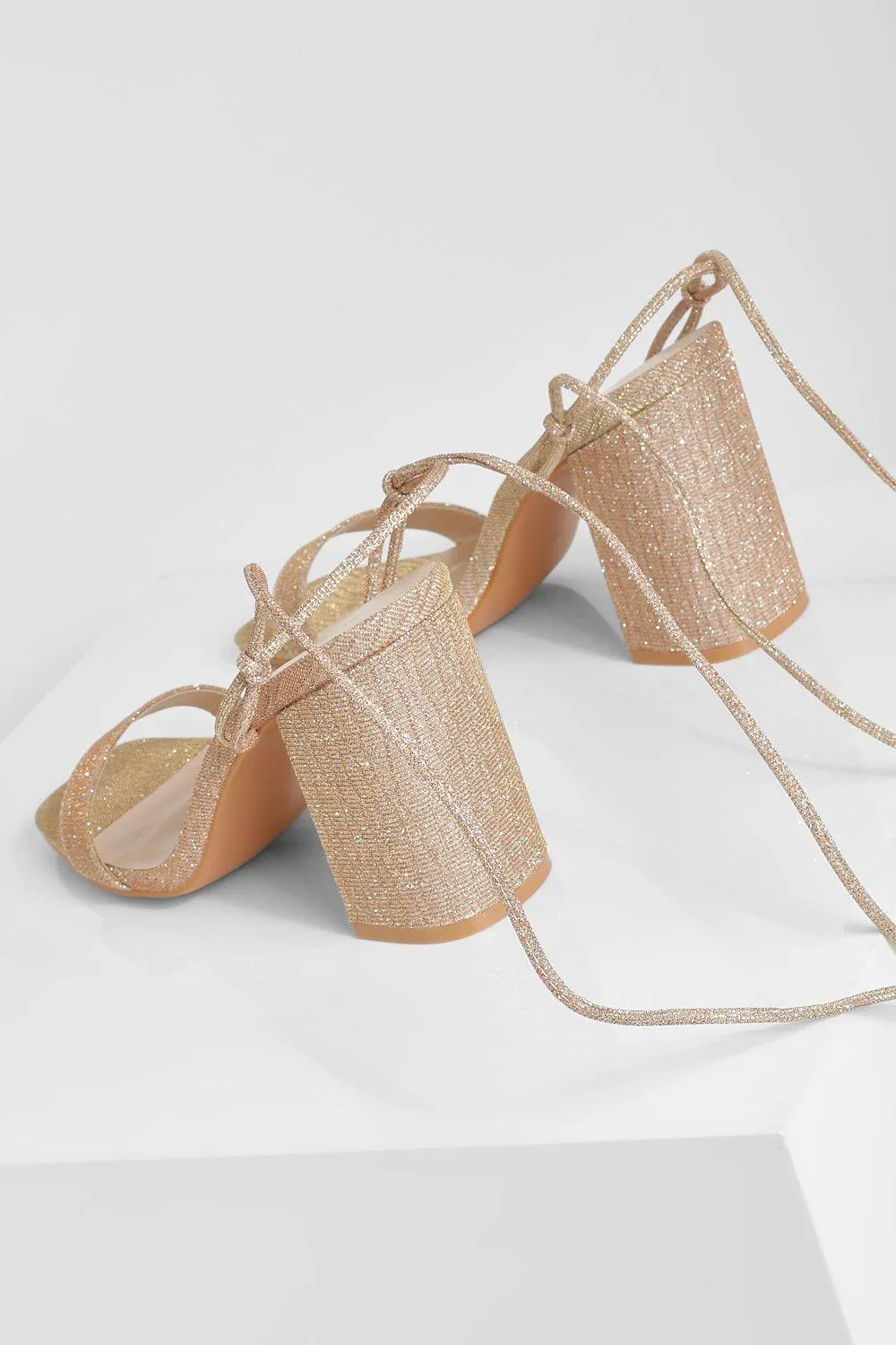 Boohoo Glitter Block Heel Lace Up Shoes, Rose