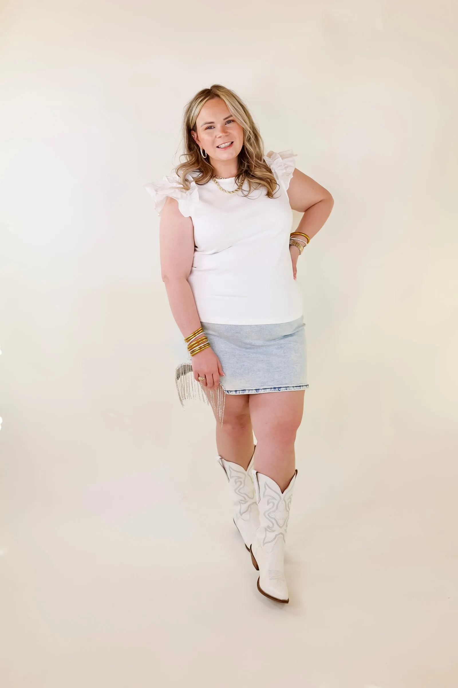 Born To Be Stylish Solid Top with Ruffle Cap Sleeves in Ivory