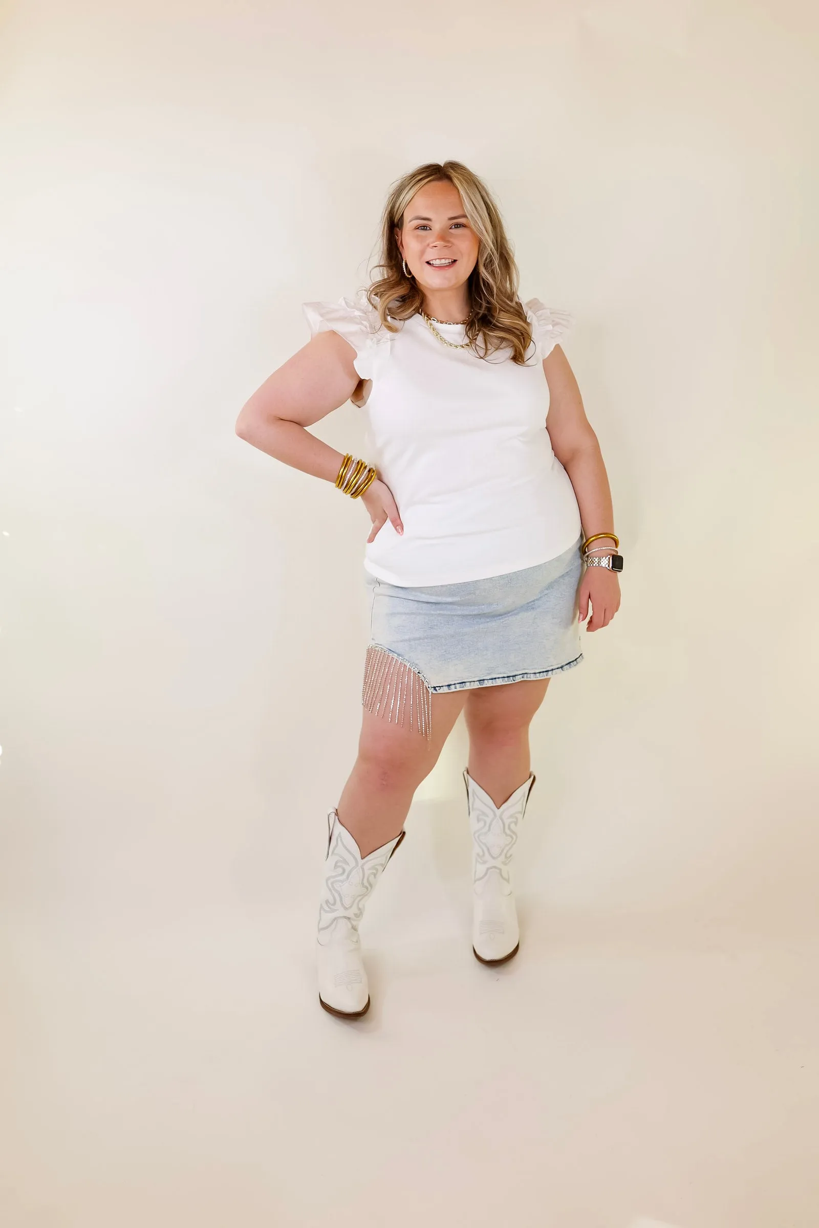 Born To Be Stylish Solid Top with Ruffle Cap Sleeves in Ivory
