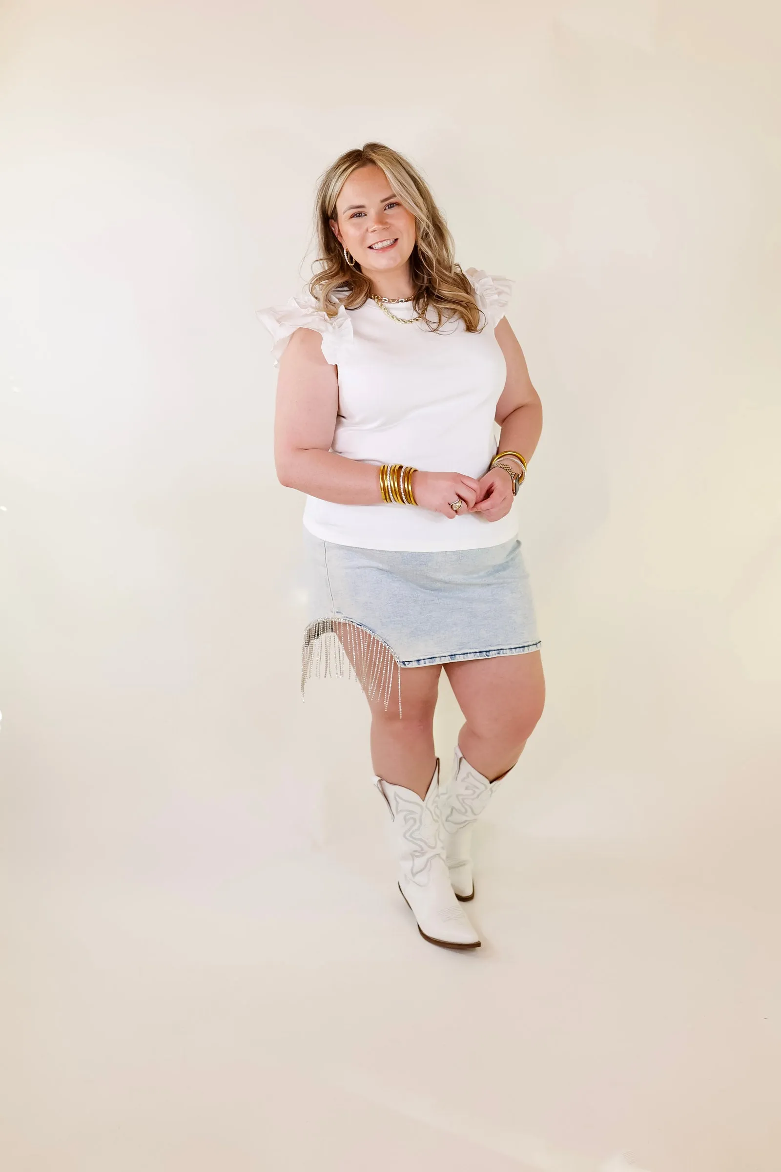 Born To Be Stylish Solid Top with Ruffle Cap Sleeves in Ivory