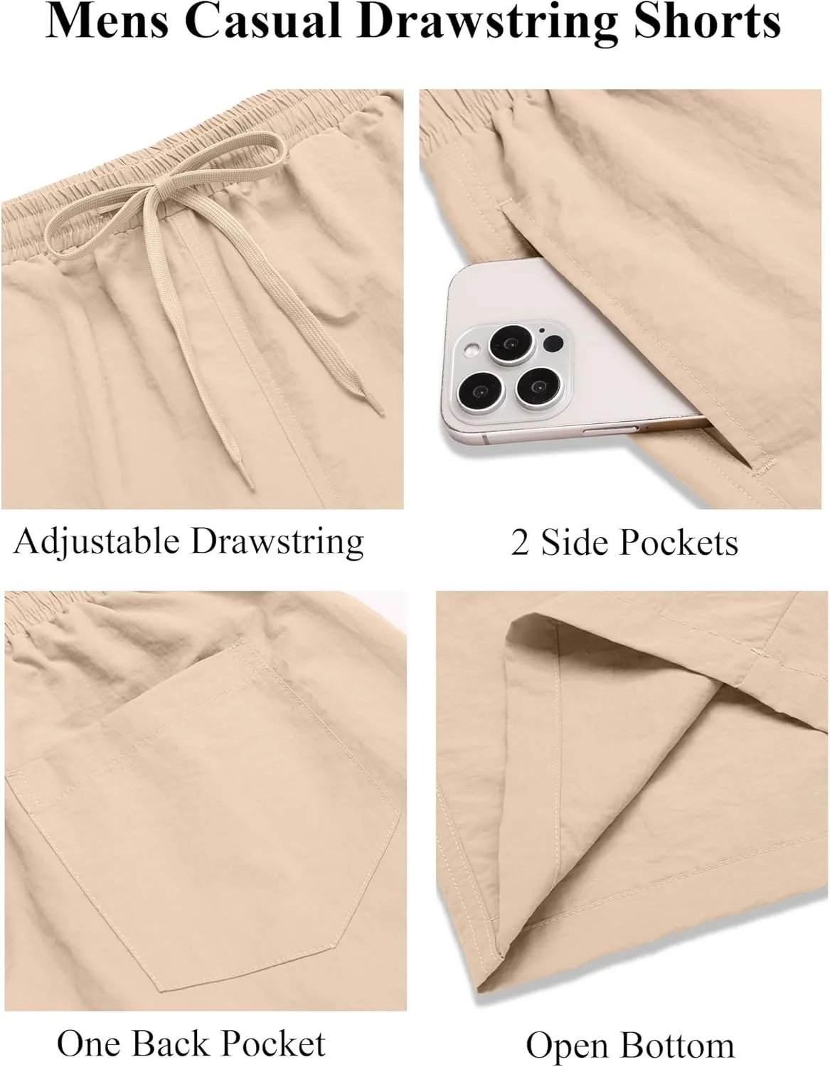 COOFANDY Men's Casual Shorts Elastic Waist Drawstring Lightweight Dry Quick Summer Beach Shorts