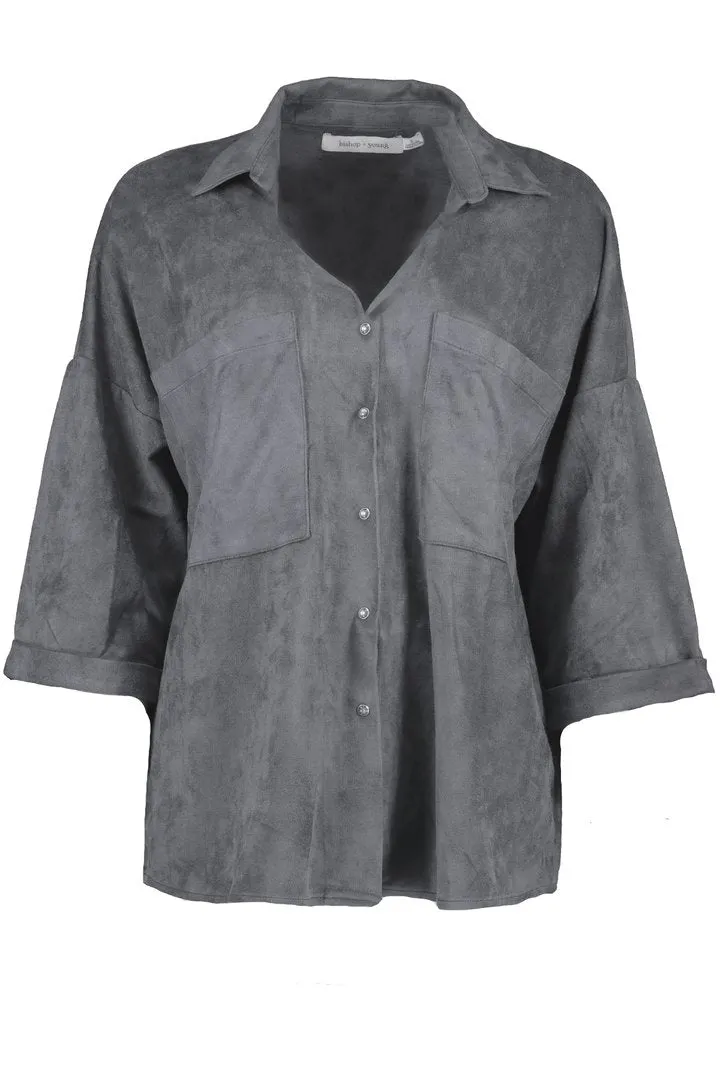 Cozy Suede Snap Front Top