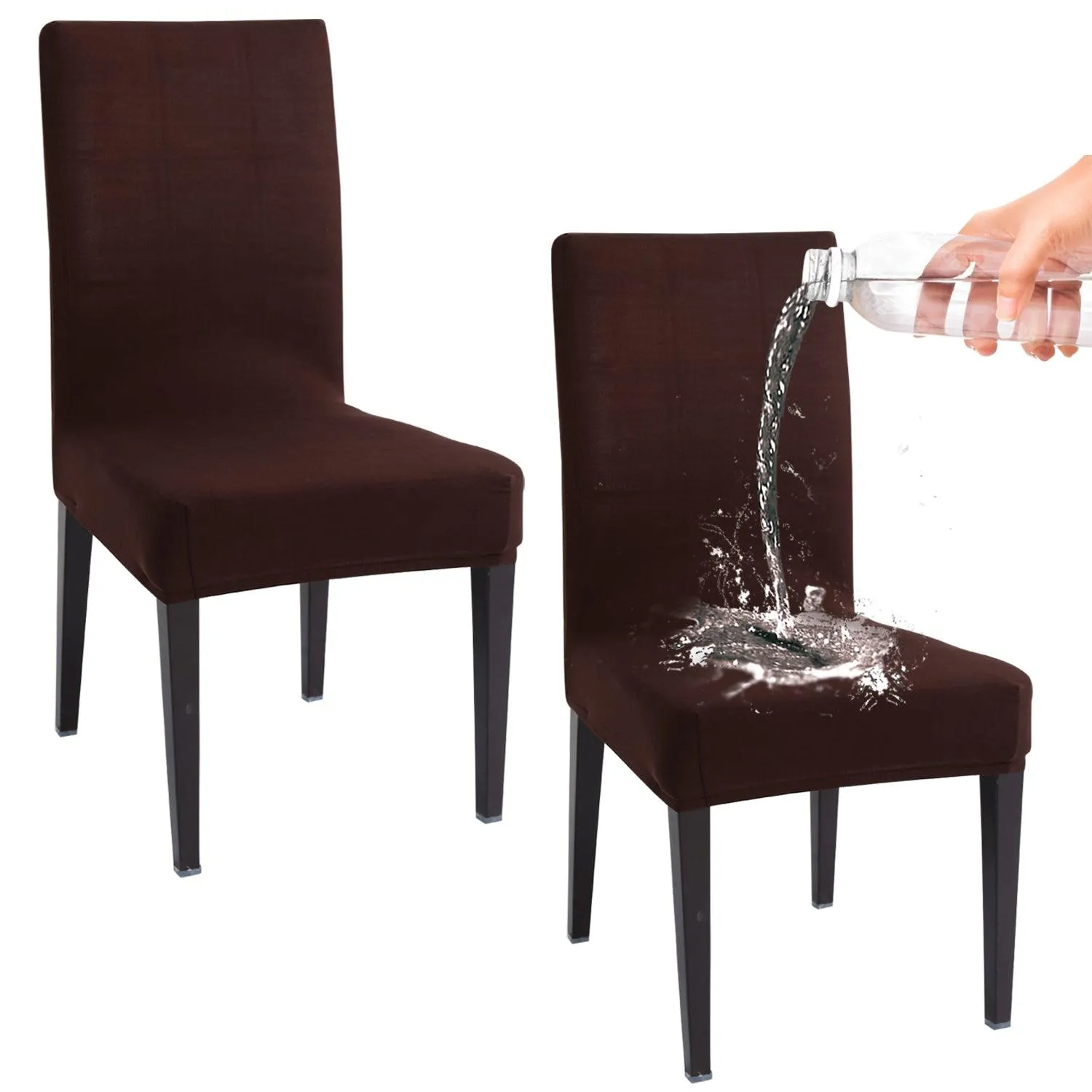 Elastic Stretchable Water Resistant Dining Chair Cover, Brown