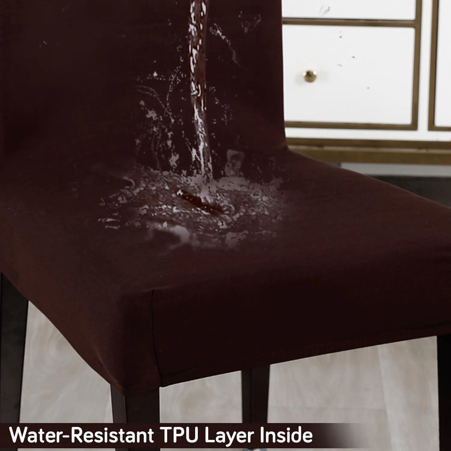 Elastic Stretchable Water Resistant Dining Chair Cover, Brown