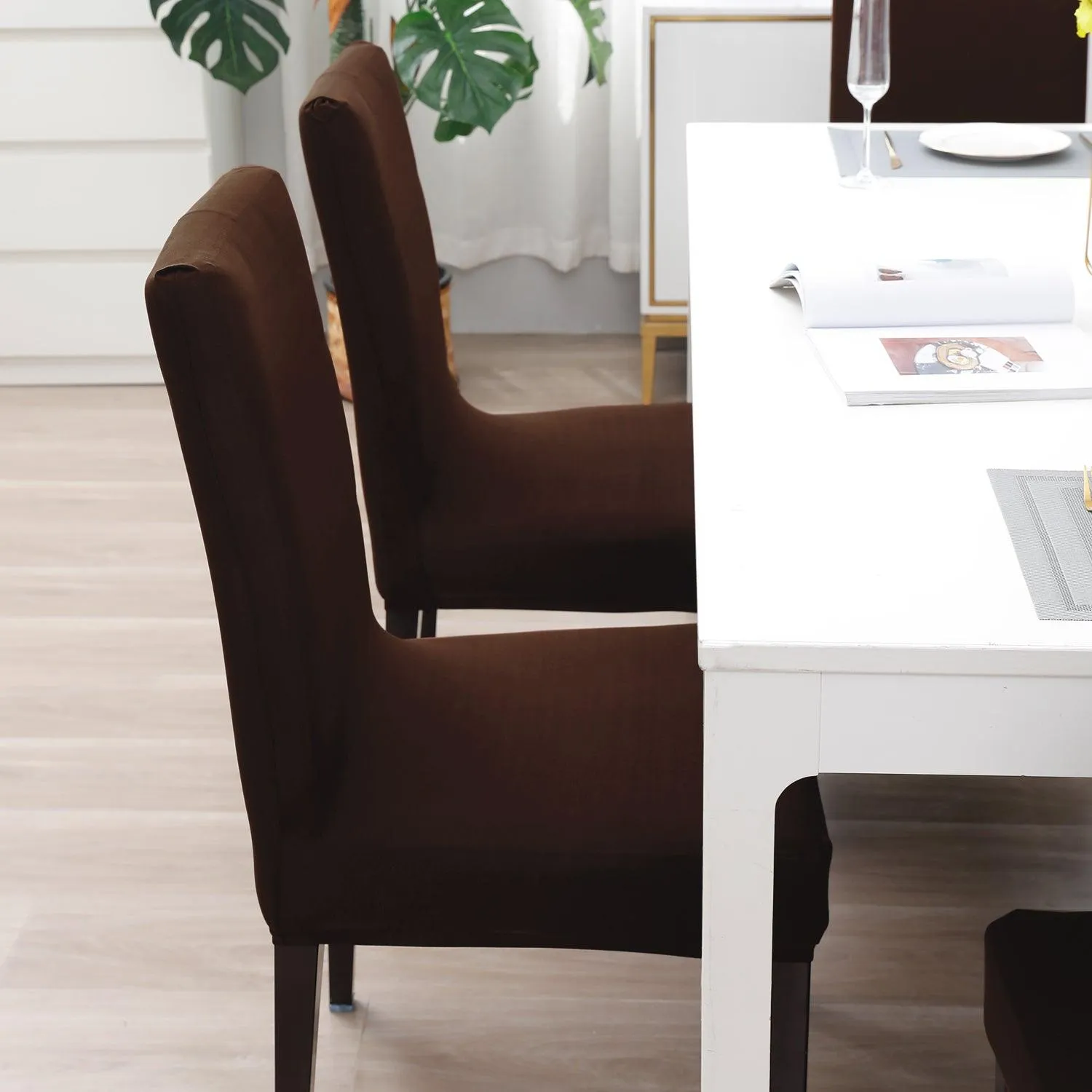 Elastic Stretchable Water Resistant Dining Chair Cover, Brown