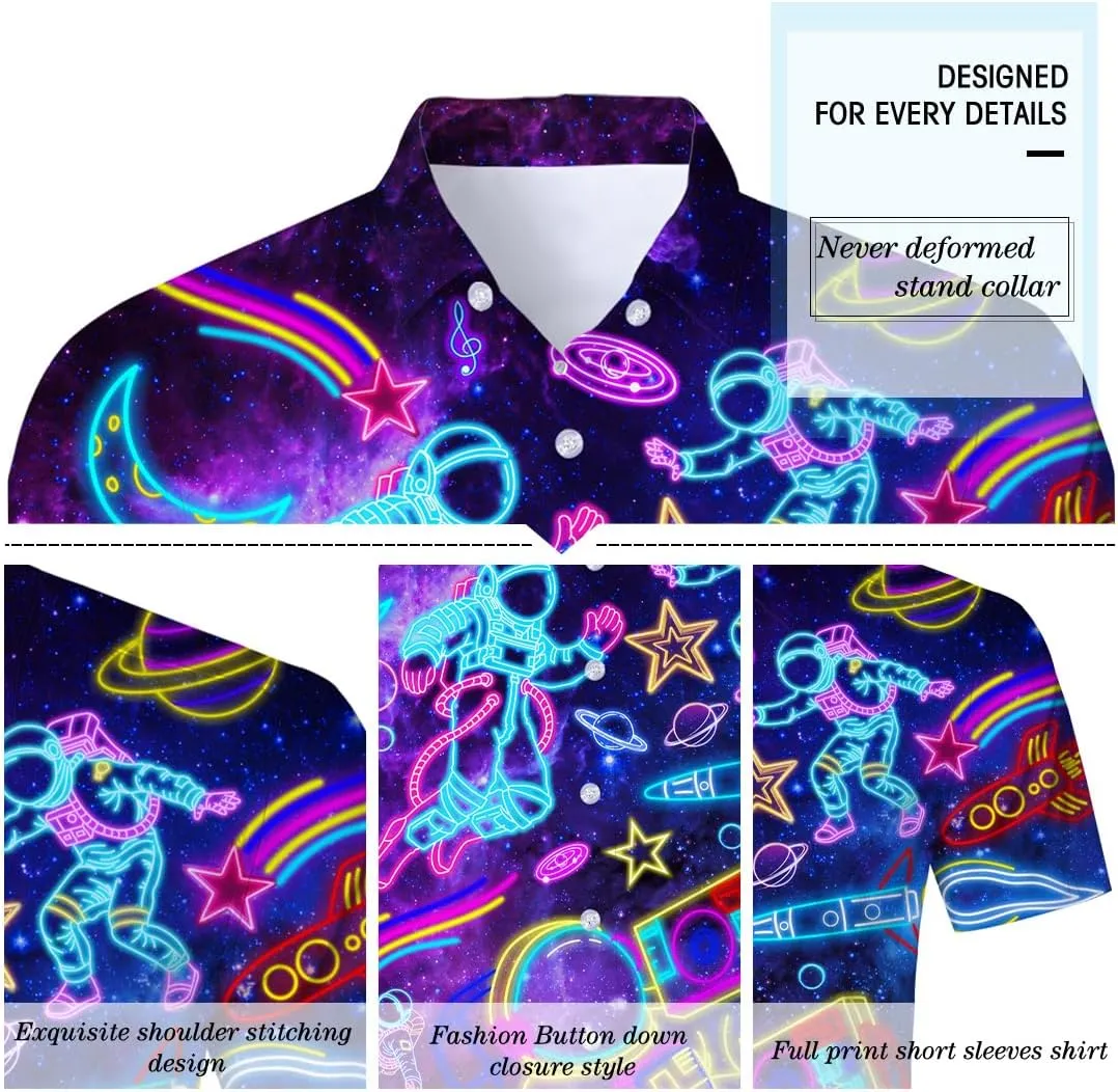 Fanient Mens Hawaiian Shirt Summer 3D Print Casual Short Sleeve Button Down Graphic Aloha Dress Shirts