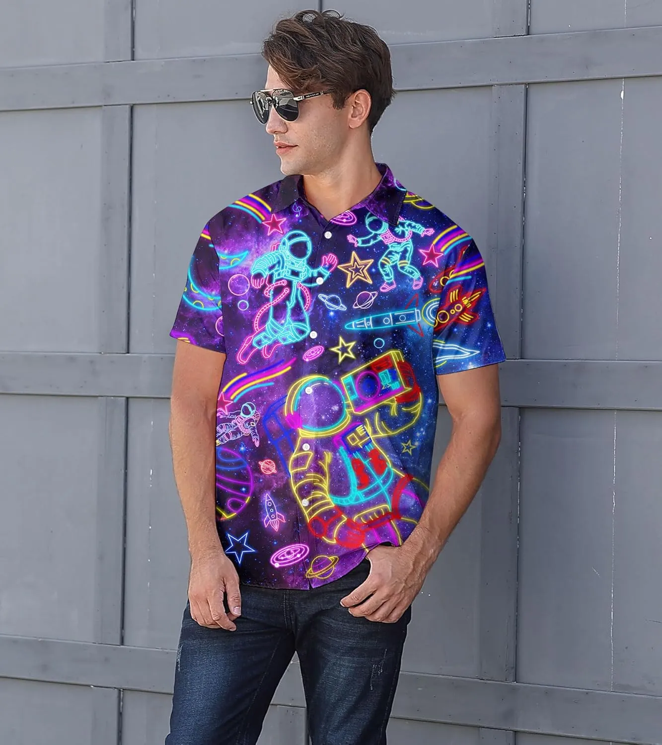 Fanient Mens Hawaiian Shirt Summer 3D Print Casual Short Sleeve Button Down Graphic Aloha Dress Shirts