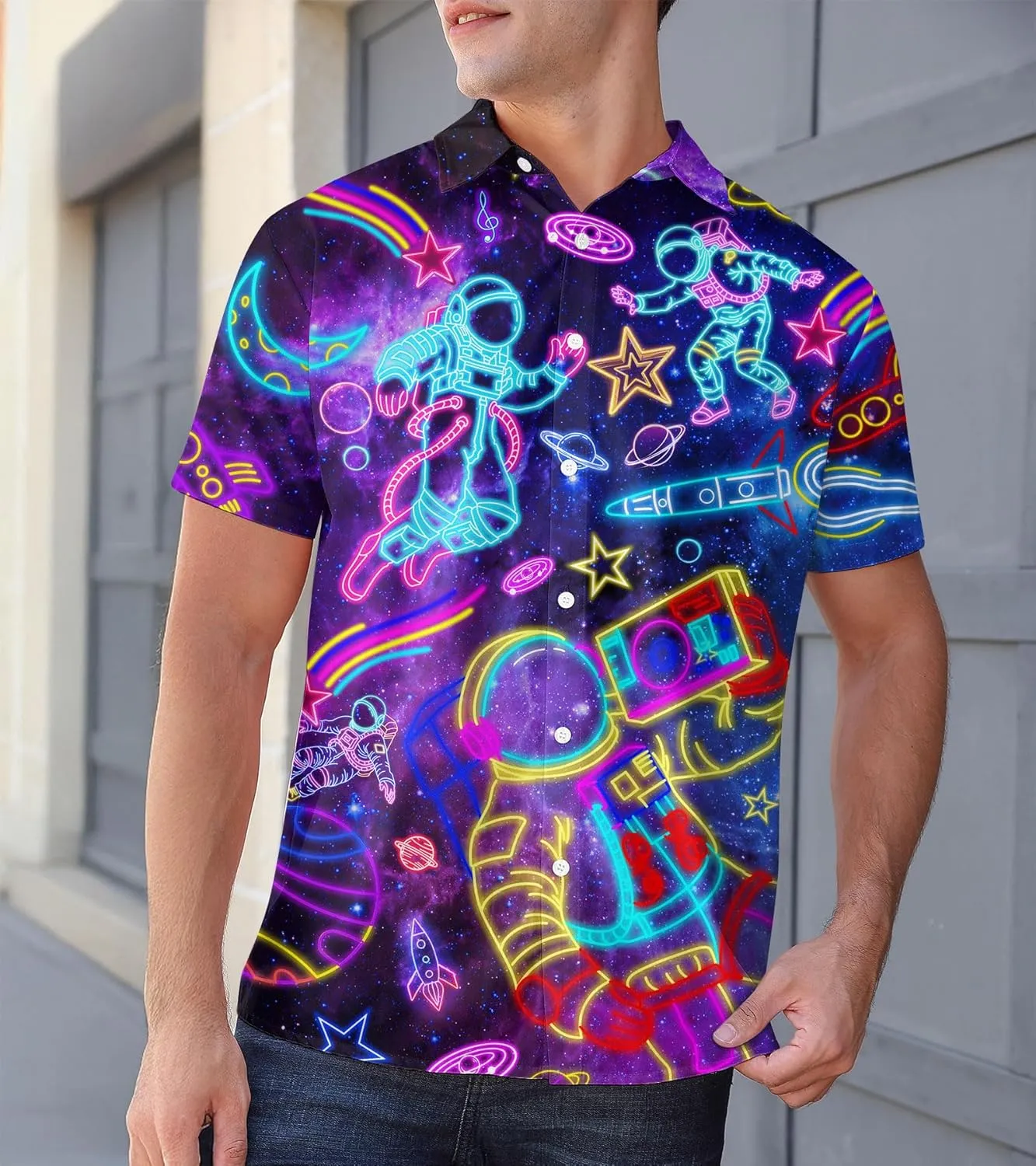 Fanient Mens Hawaiian Shirt Summer 3D Print Casual Short Sleeve Button Down Graphic Aloha Dress Shirts
