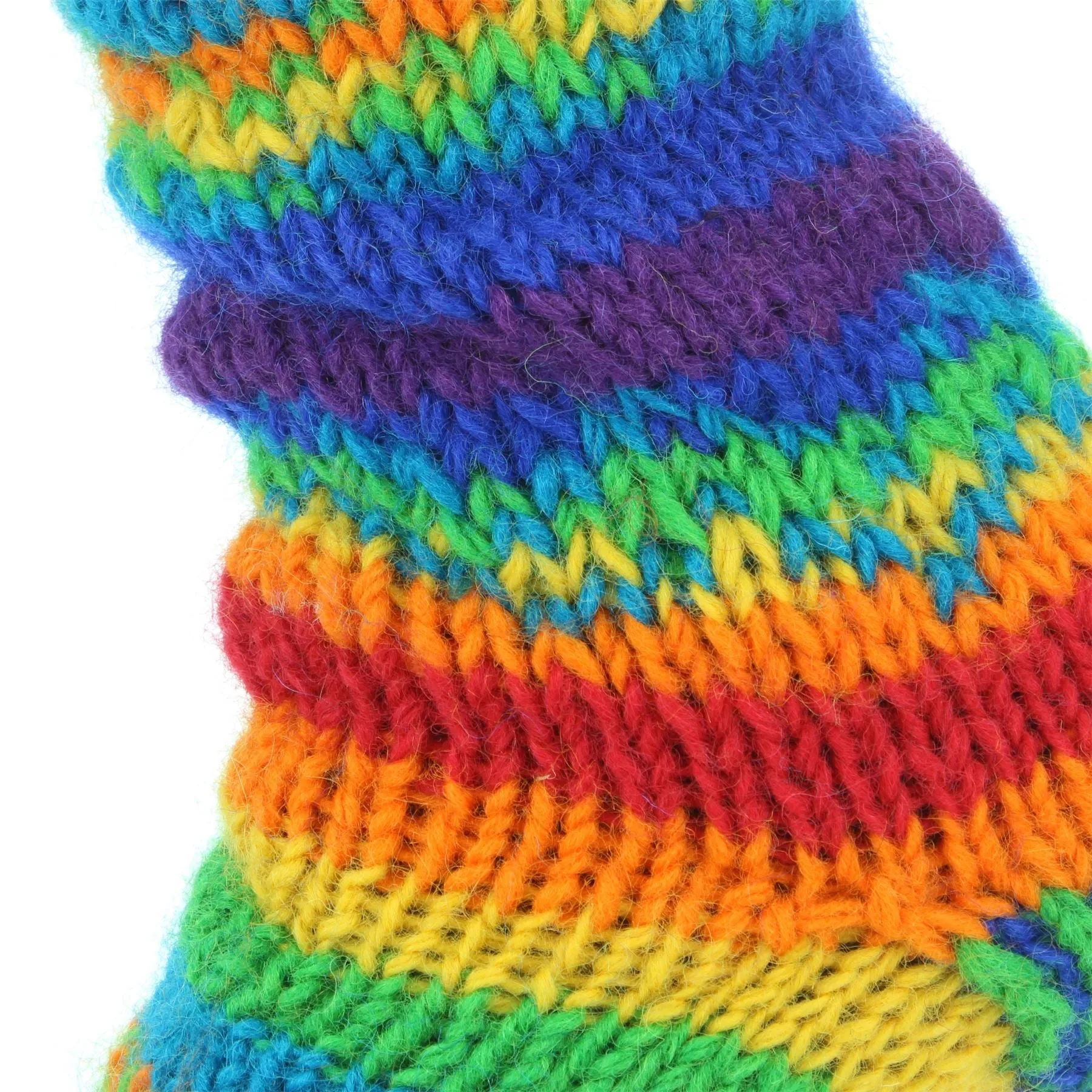 Hand Knitted Wool Slipper Socks Lined - Stripe Rainbow Zig Zag