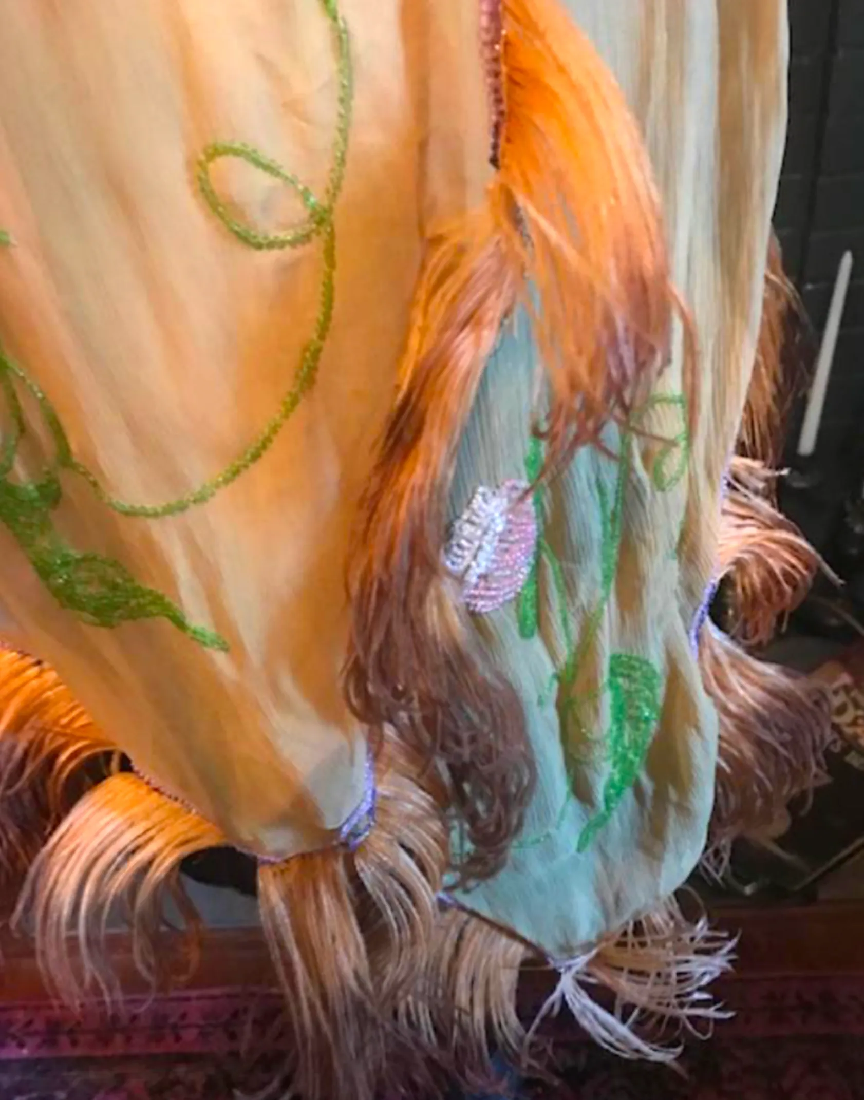 Hollywood Babylon Art Nouveau Ombre Feather and Pink beaded huge Scarf as found rare