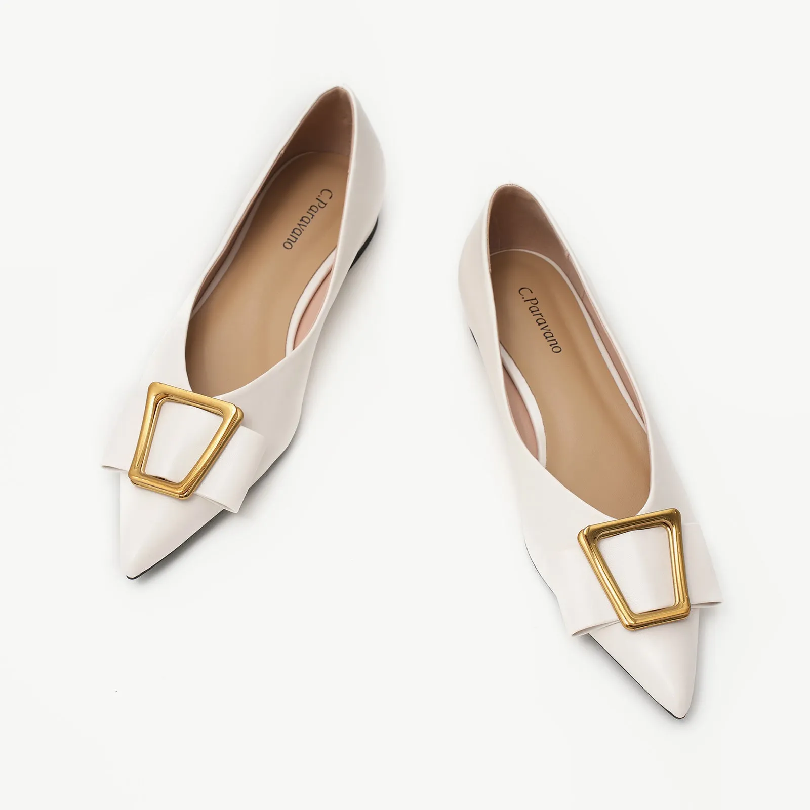 Hot Geometric Buckle Pointed Toe Flats