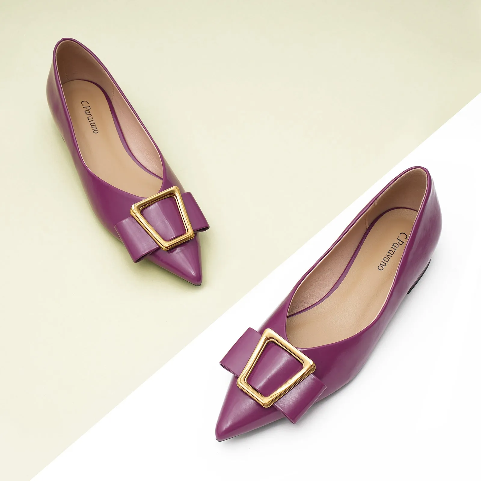 Hot Geometric Buckle Pointed Toe Flats