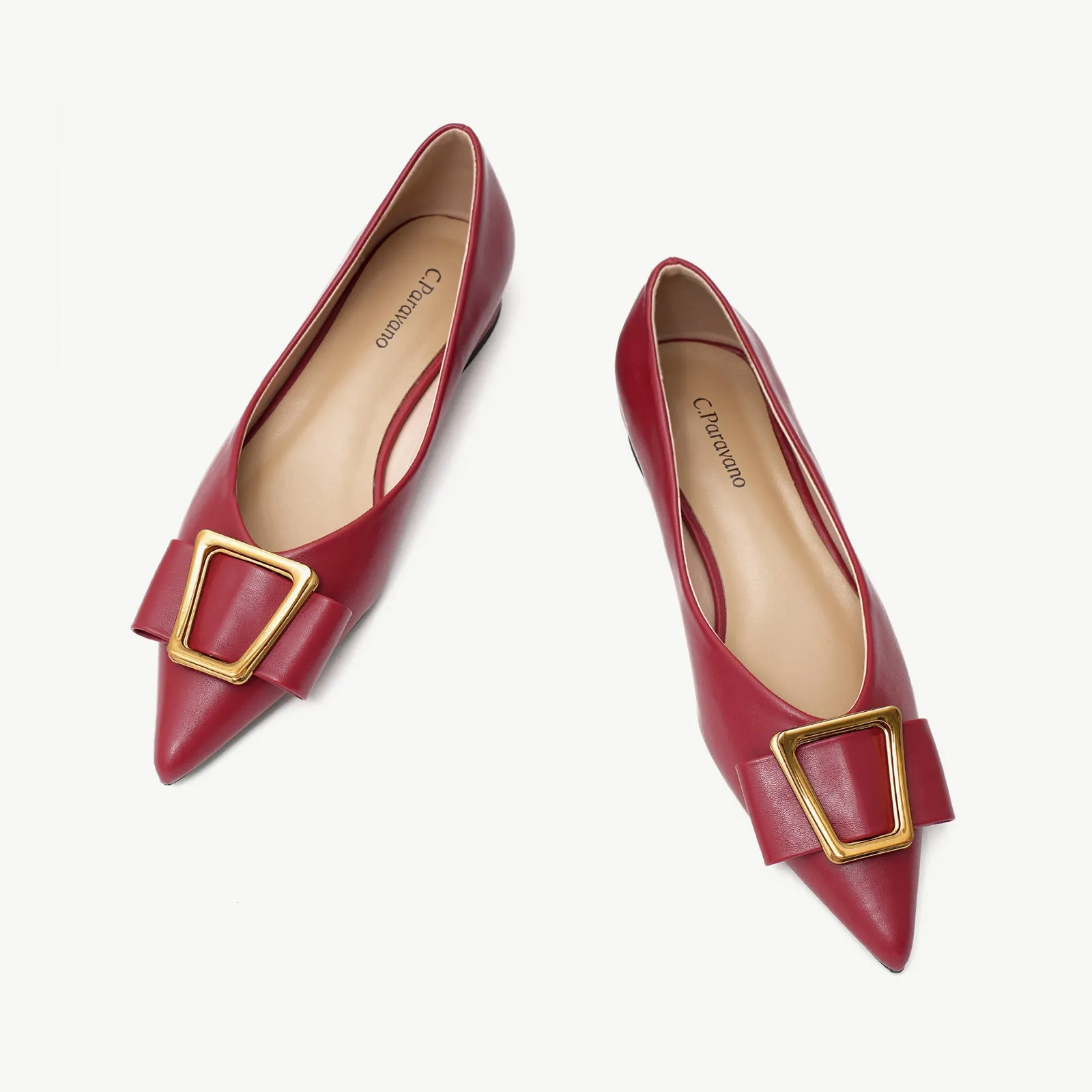 Hot Geometric Buckle Pointed Toe Flats