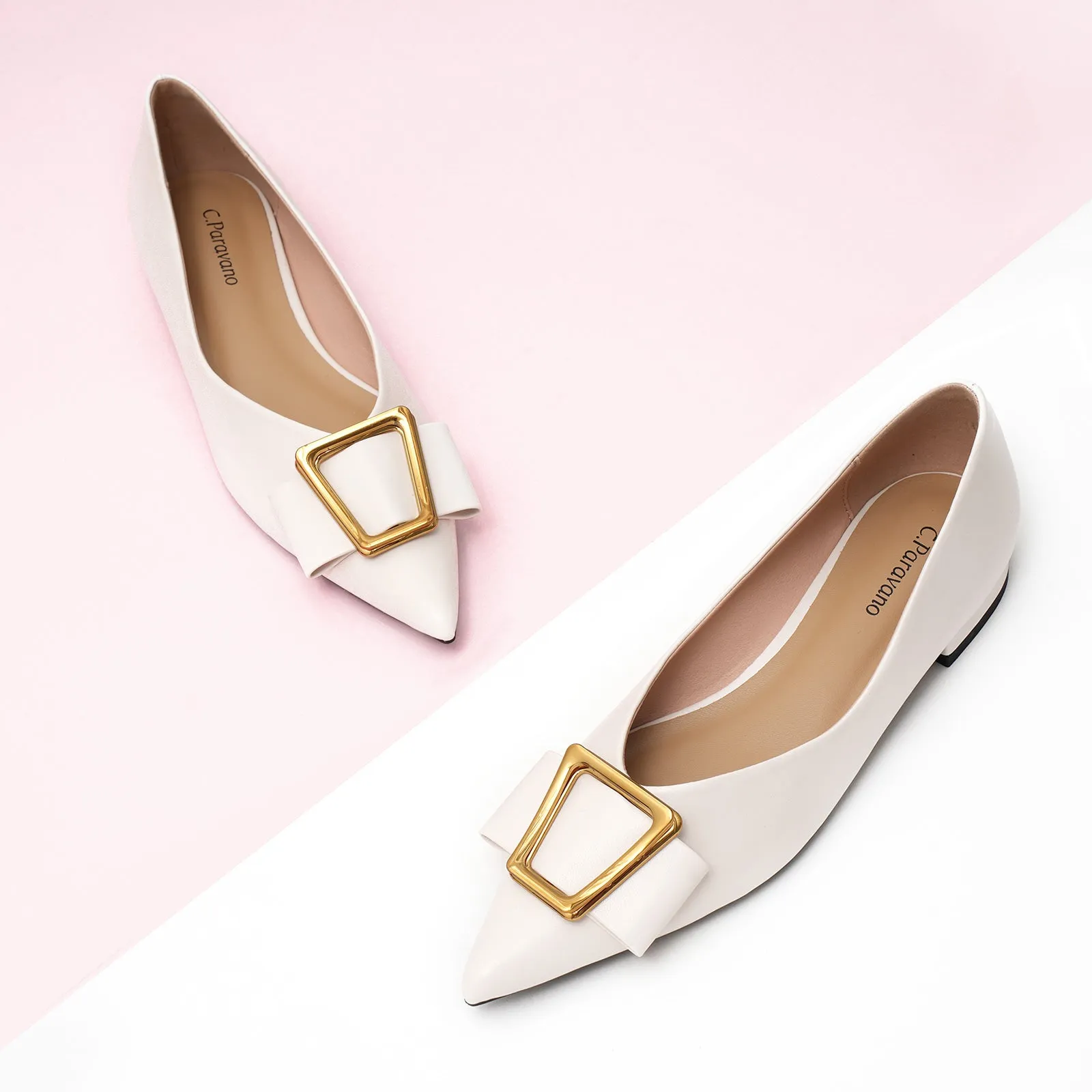 Hot Geometric Buckle Pointed Toe Flats
