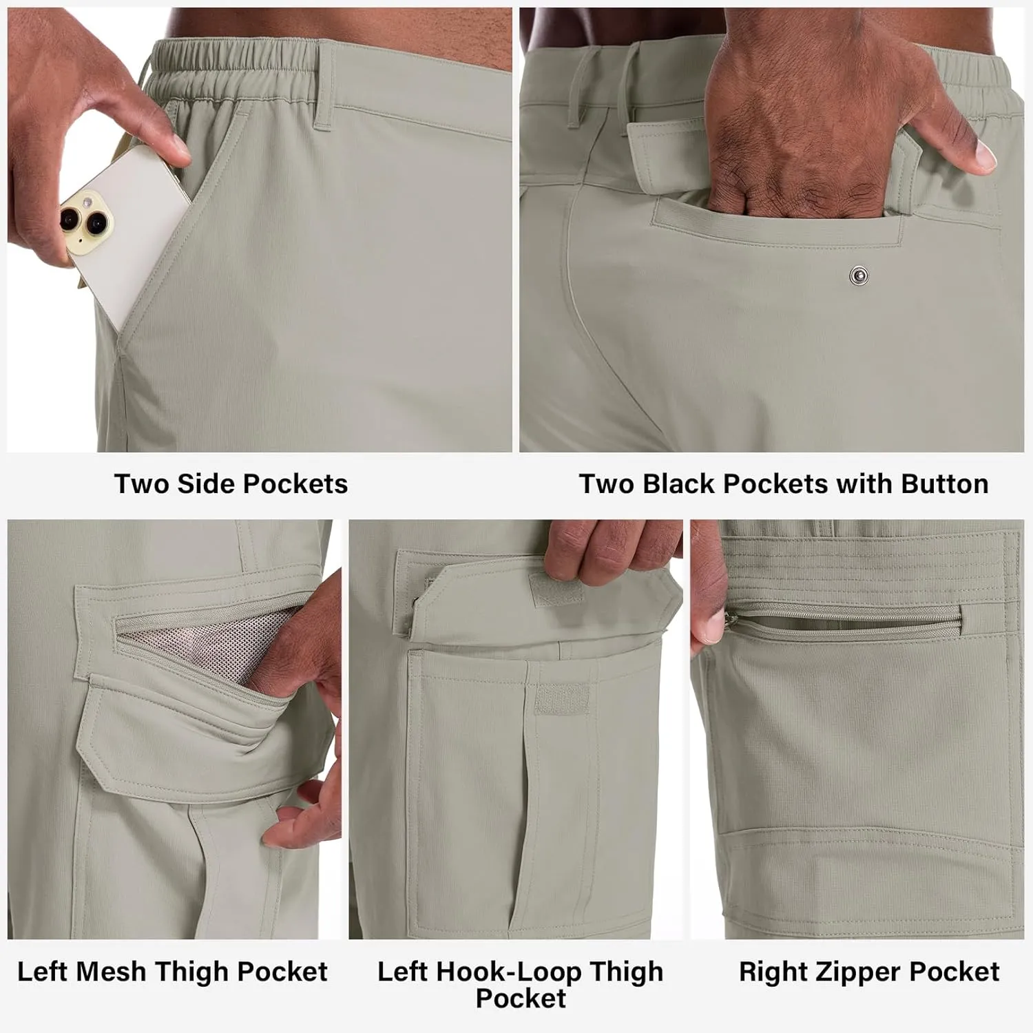 Jessie Kidden Mens Outdoor Casual Expandable Waist Lightweight Water Resistant Quick Dry Fishing Hiking Shorts