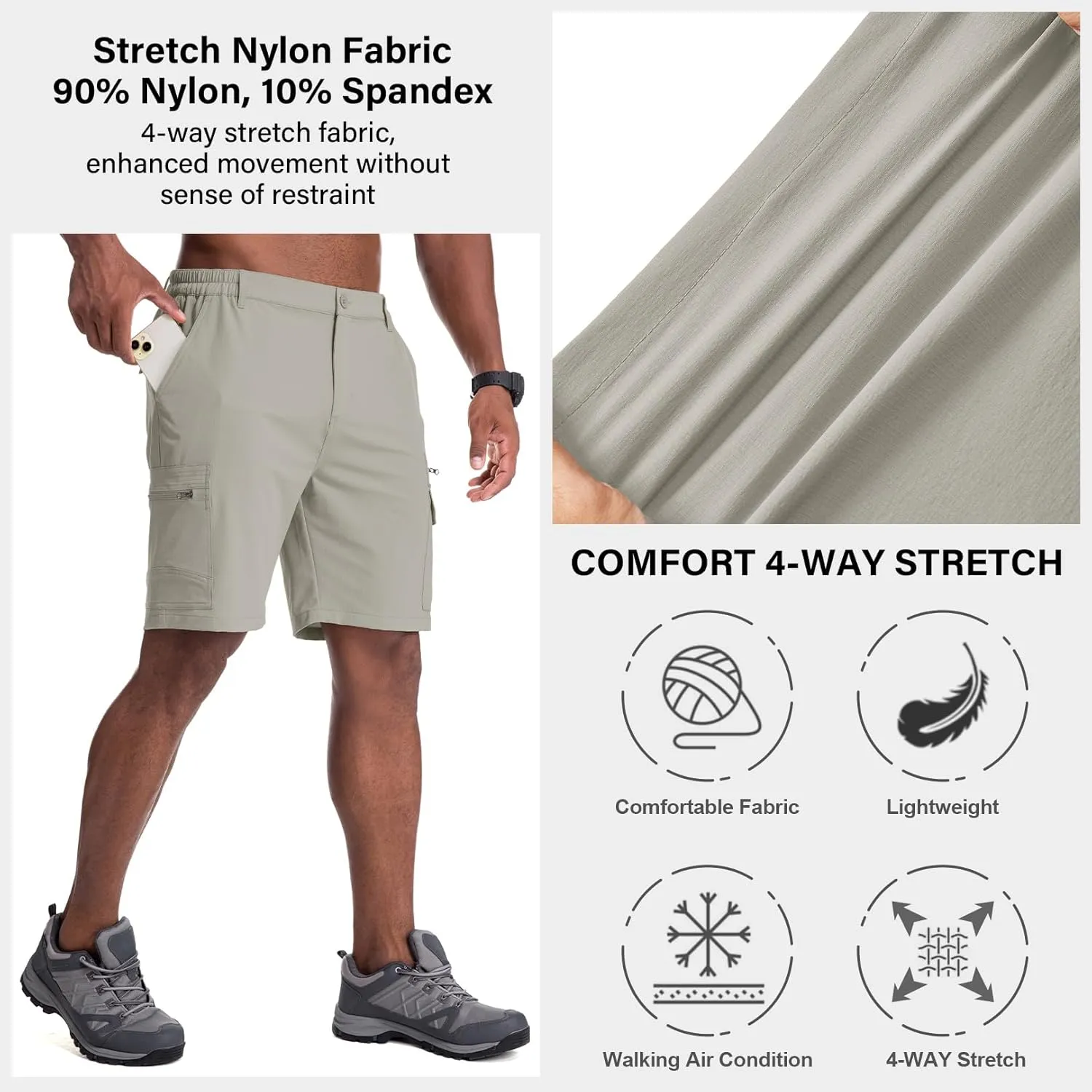 Jessie Kidden Mens Outdoor Casual Expandable Waist Lightweight Water Resistant Quick Dry Fishing Hiking Shorts