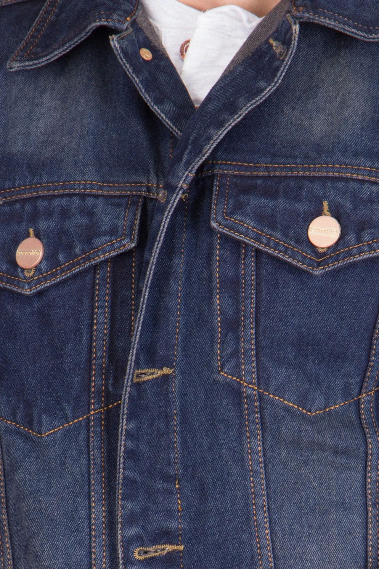 Krossstitch Sleeveless Dark Blue Men's Denim Jacket with Brass Button