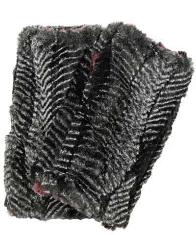 Men's Fingerless / Texting Gloves, Reversible - Luxury Faux Fur in Nightshade & Thistle - Sold Out!