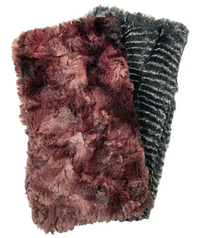 Men's Fingerless / Texting Gloves, Reversible - Luxury Faux Fur in Nightshade & Thistle - Sold Out!