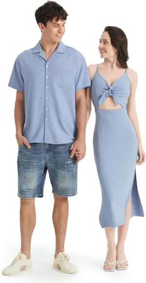 PATPAT Couples Matching Outfits: His and Hers Matching Set Women Knit Bodycon Maxi Dress or Men Chest Pocket Shirt