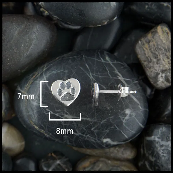 Paw Print Heart Stud Earrings