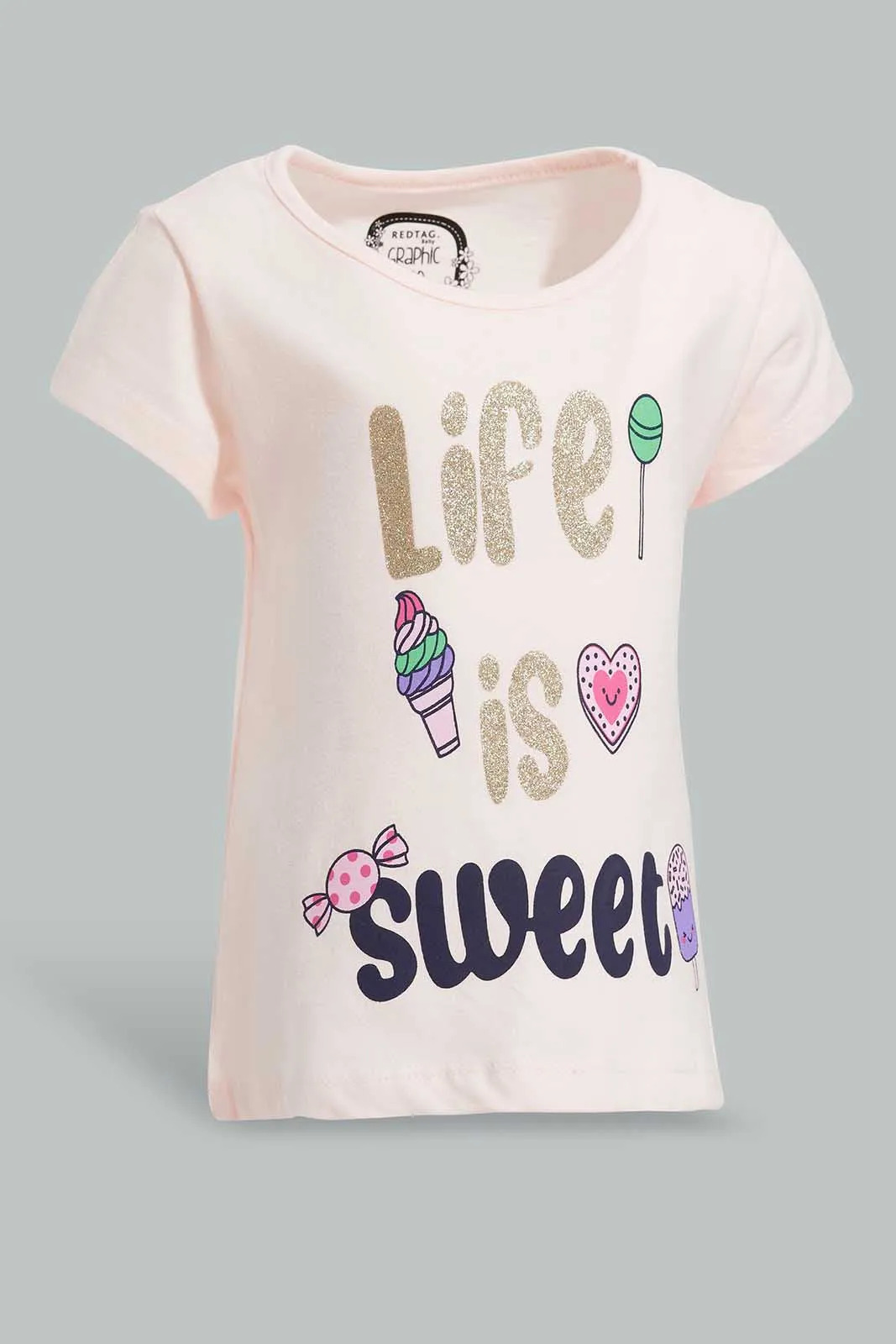 Peach Candies Print T-Shirt For Baby Girls