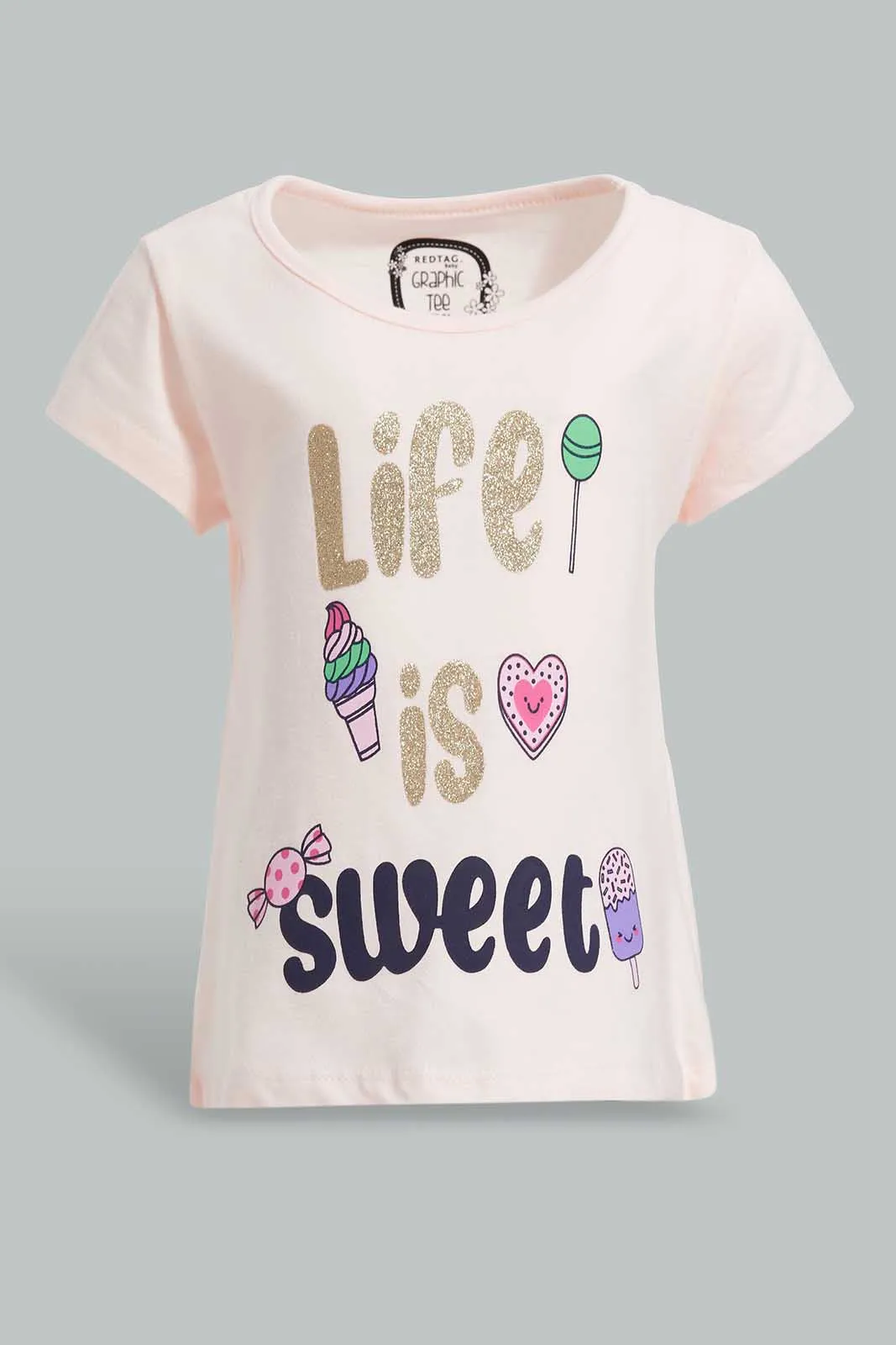 Peach Candies Print T-Shirt For Baby Girls