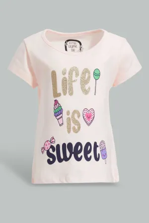 Peach Candies Print T-Shirt For Baby Girls