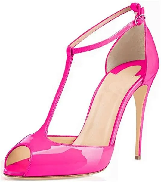 Peep Toe T-Strap Patent Leather Sandals