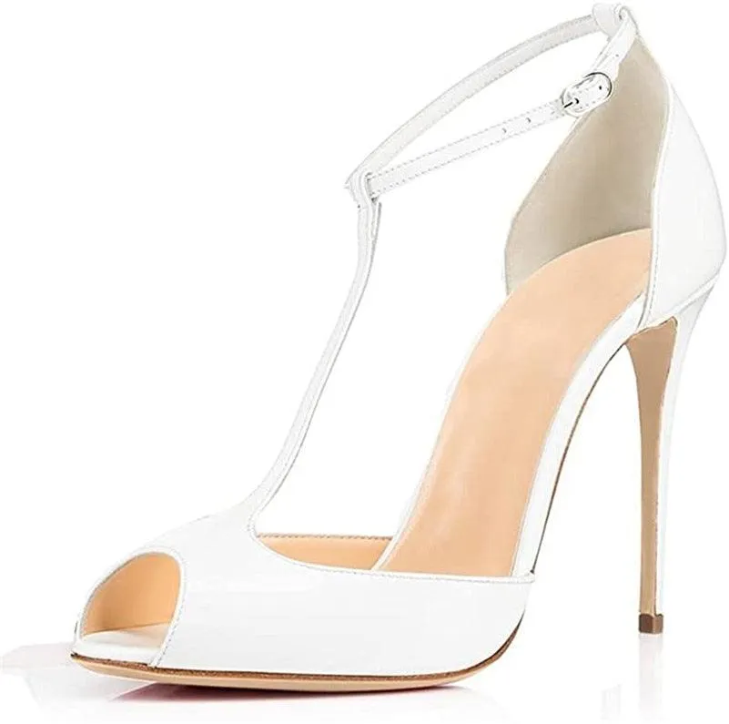 Peep Toe T-Strap Patent Leather Sandals
