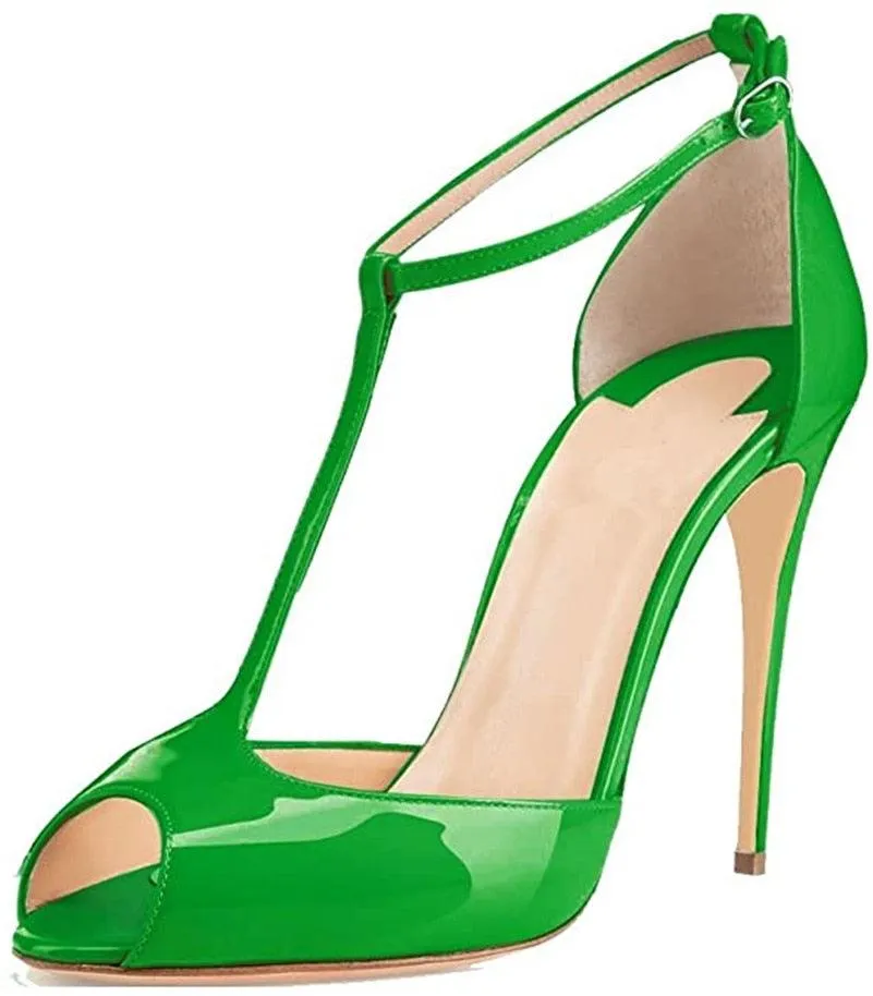 Peep Toe T-Strap Patent Leather Sandals