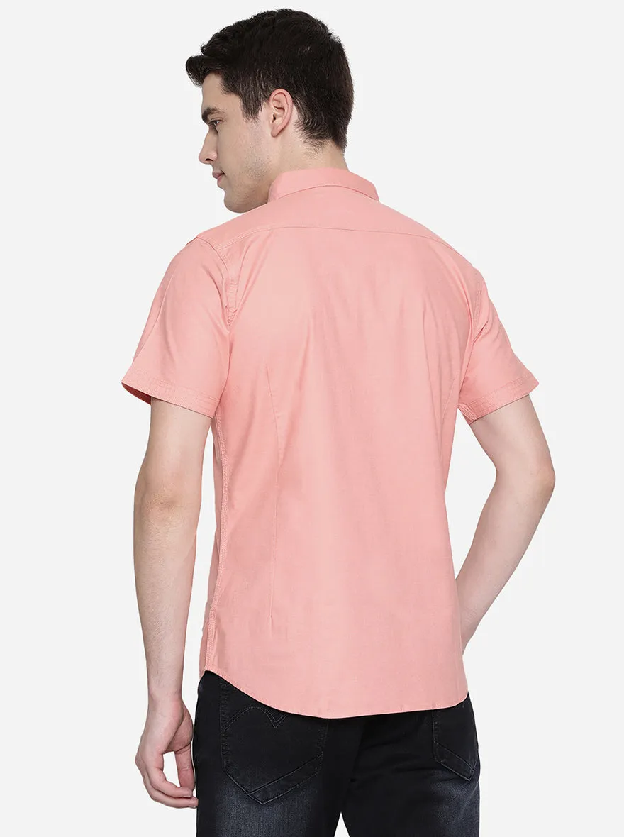 Pink Solid Slim Fit Semi Casual Shirt | JadeBlue