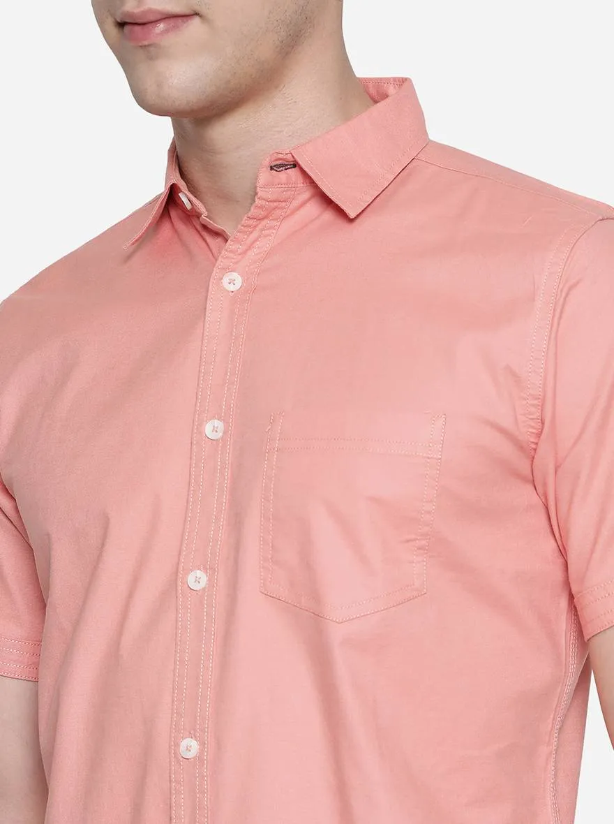 Pink Solid Slim Fit Semi Casual Shirt | JadeBlue