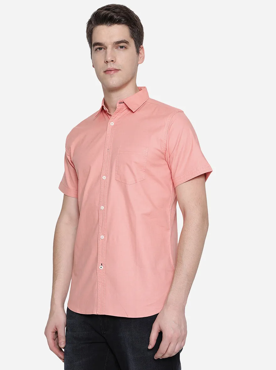 Pink Solid Slim Fit Semi Casual Shirt | JadeBlue