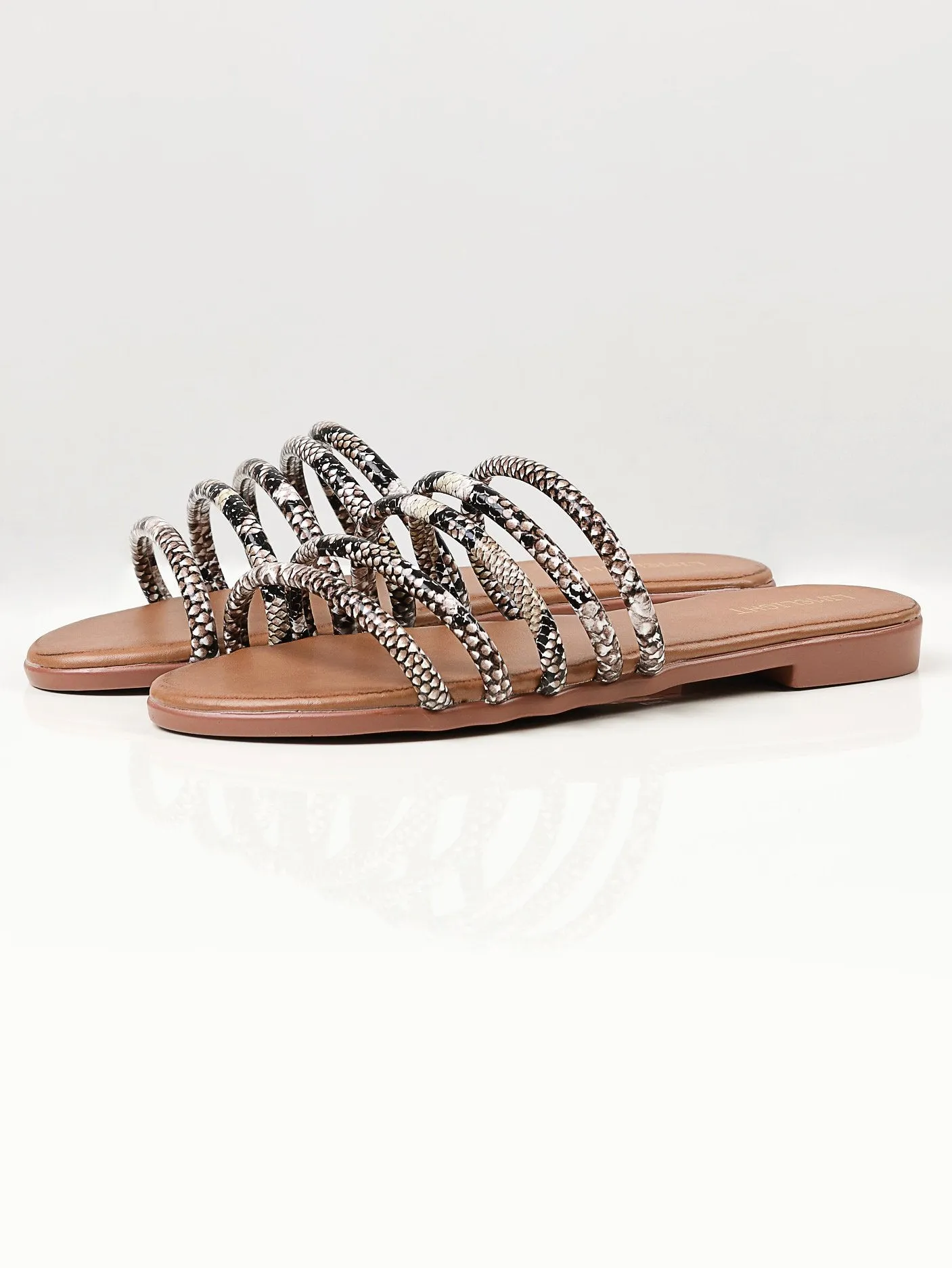 Printed Strap Flats - Brown