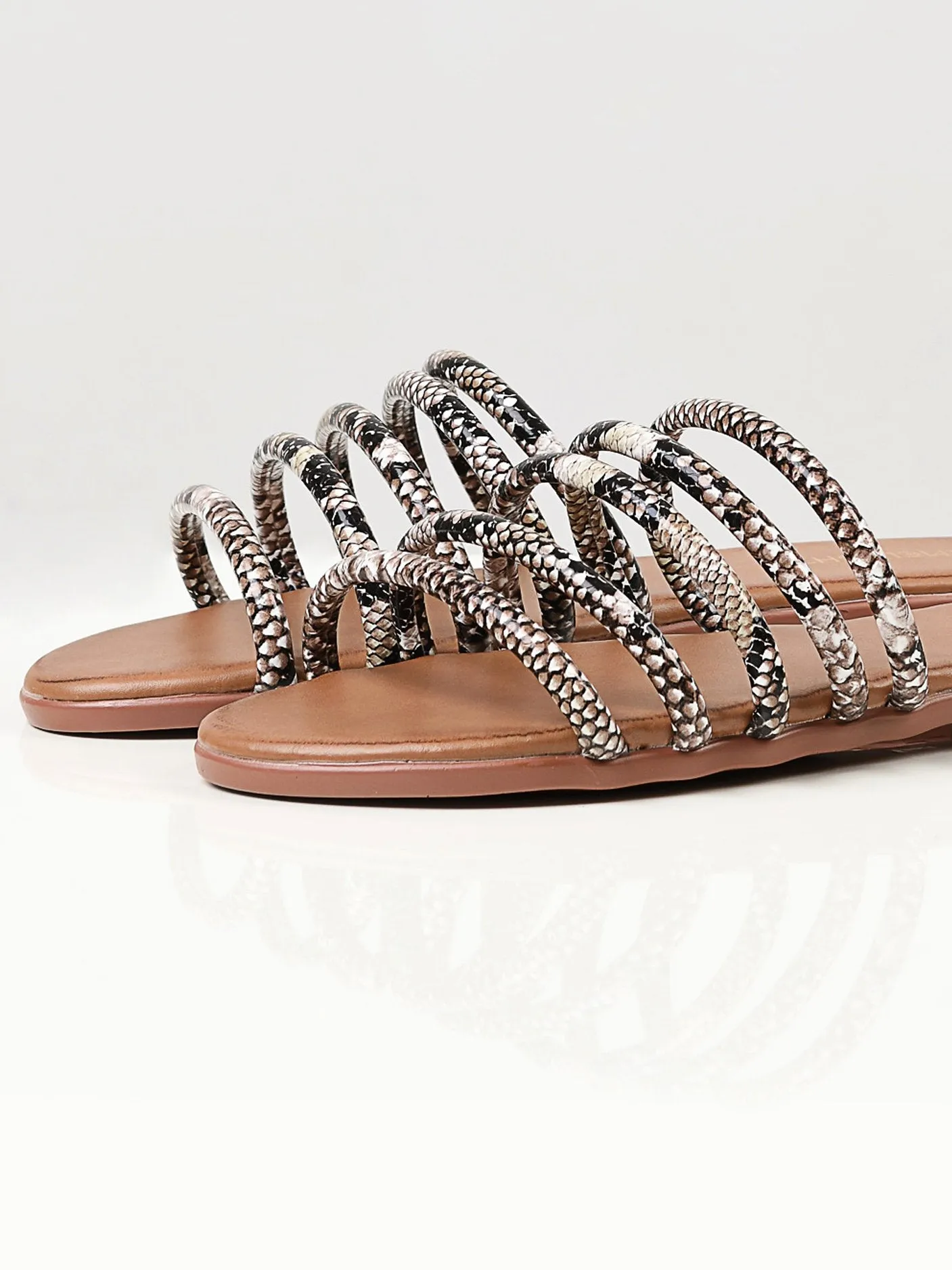 Printed Strap Flats - Brown