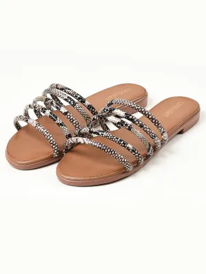 Printed Strap Flats - Brown