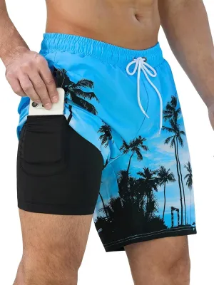 SILKWORLD Mens Swim Trunks Quick Dry Swimming Shorts with Compression Liner and Zipper Pockets