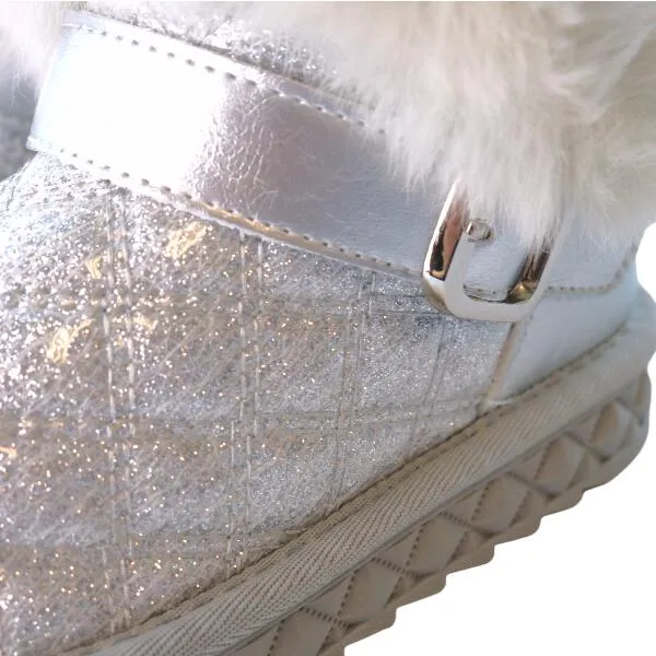 Silver Fur Trim Quilted Boot