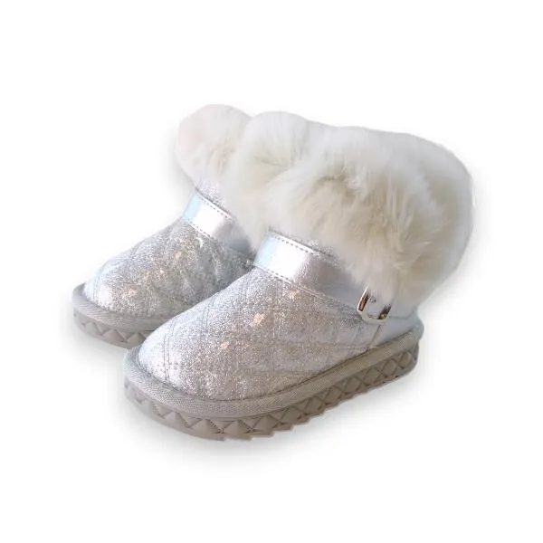 Silver Fur Trim Quilted Boot